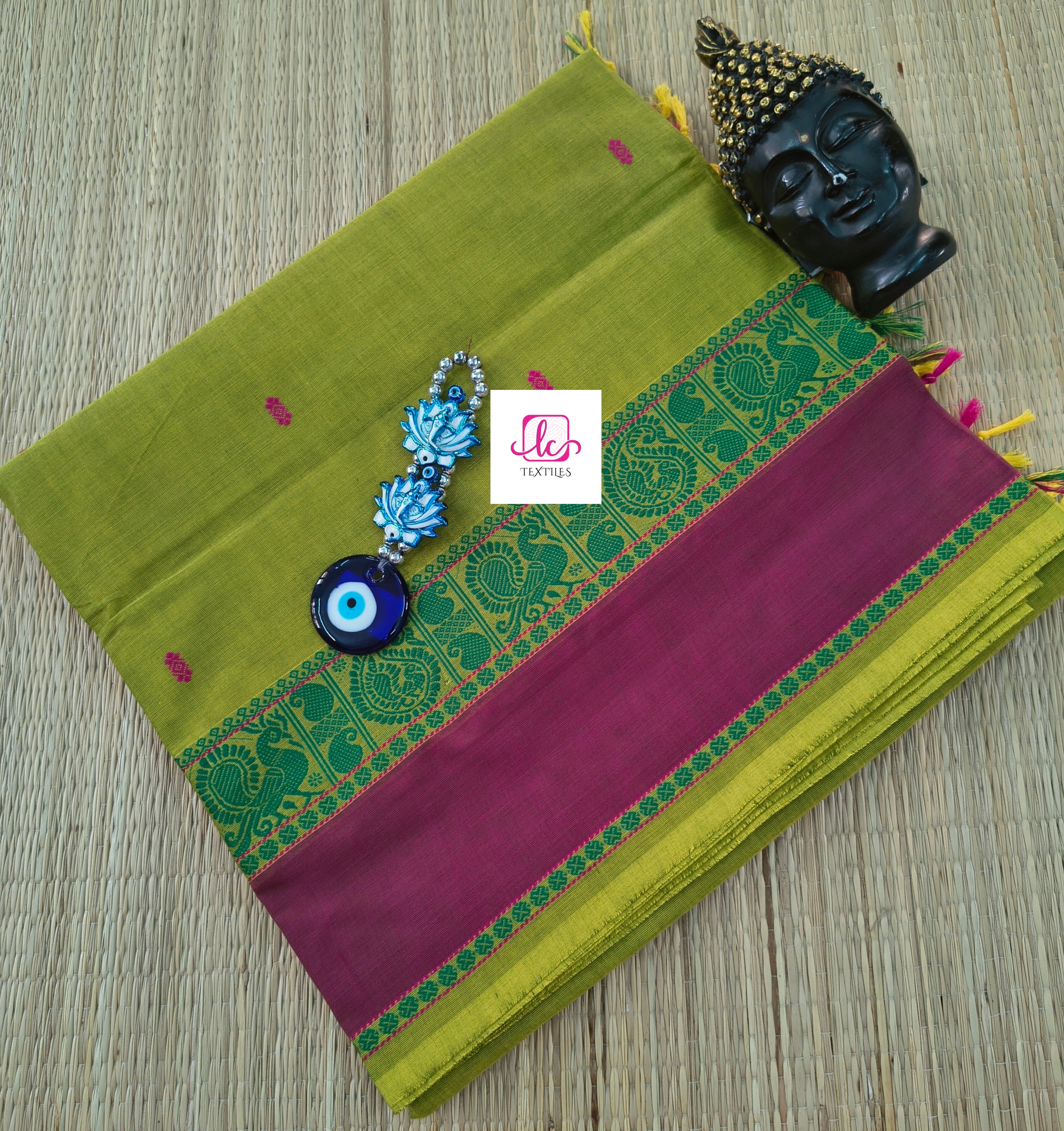 Chettinad Cotton -Office Wear -Lemon yellow mixed green - CCOW58