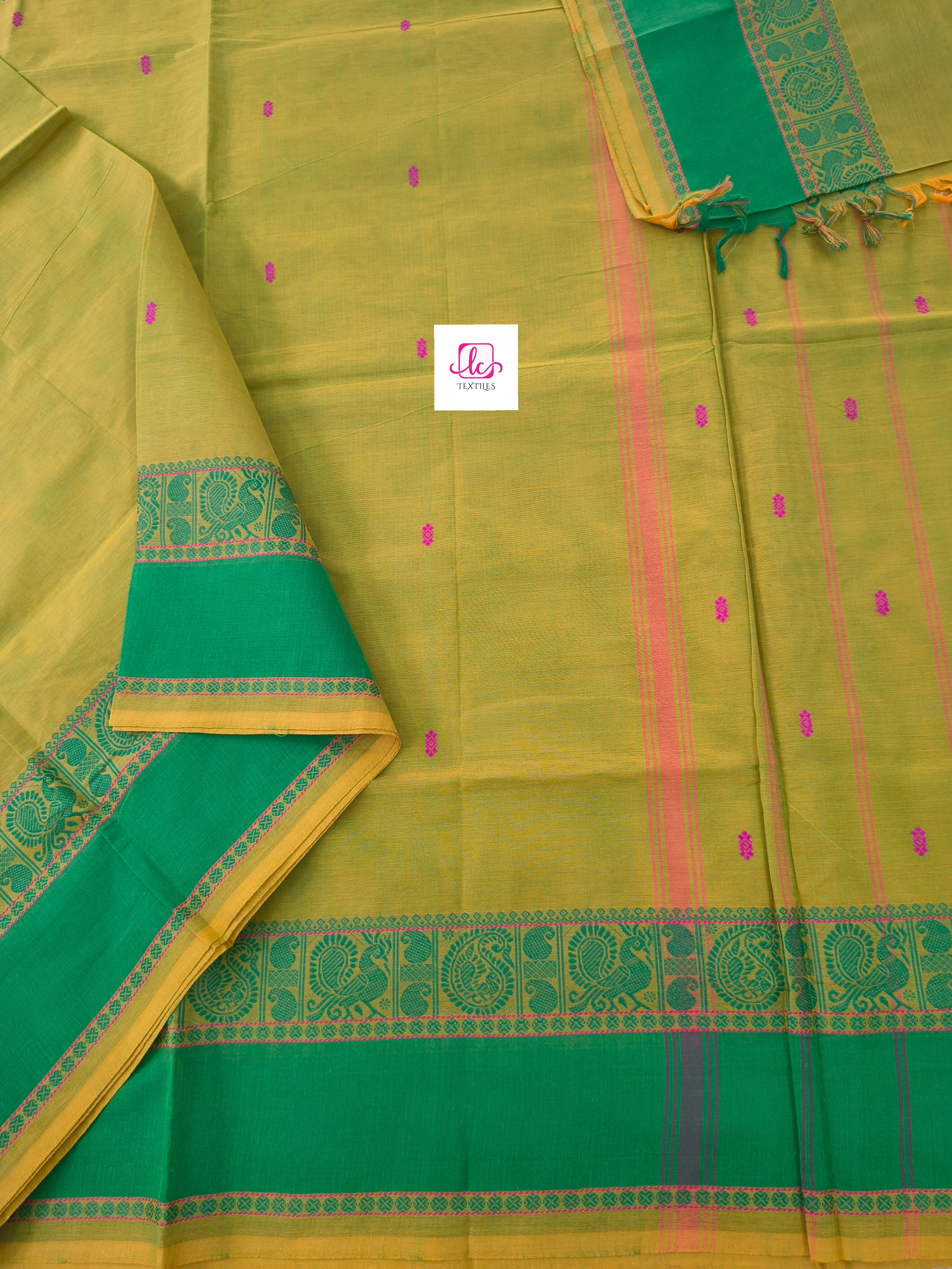 Chettinad Cotton -Office Wear -Mango yellow mixed green- CCOW59