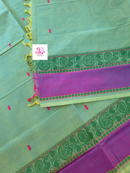 Chettinad Cotton -Office Wear -Lemon yellow mixed blue dual tone- CCOW60
