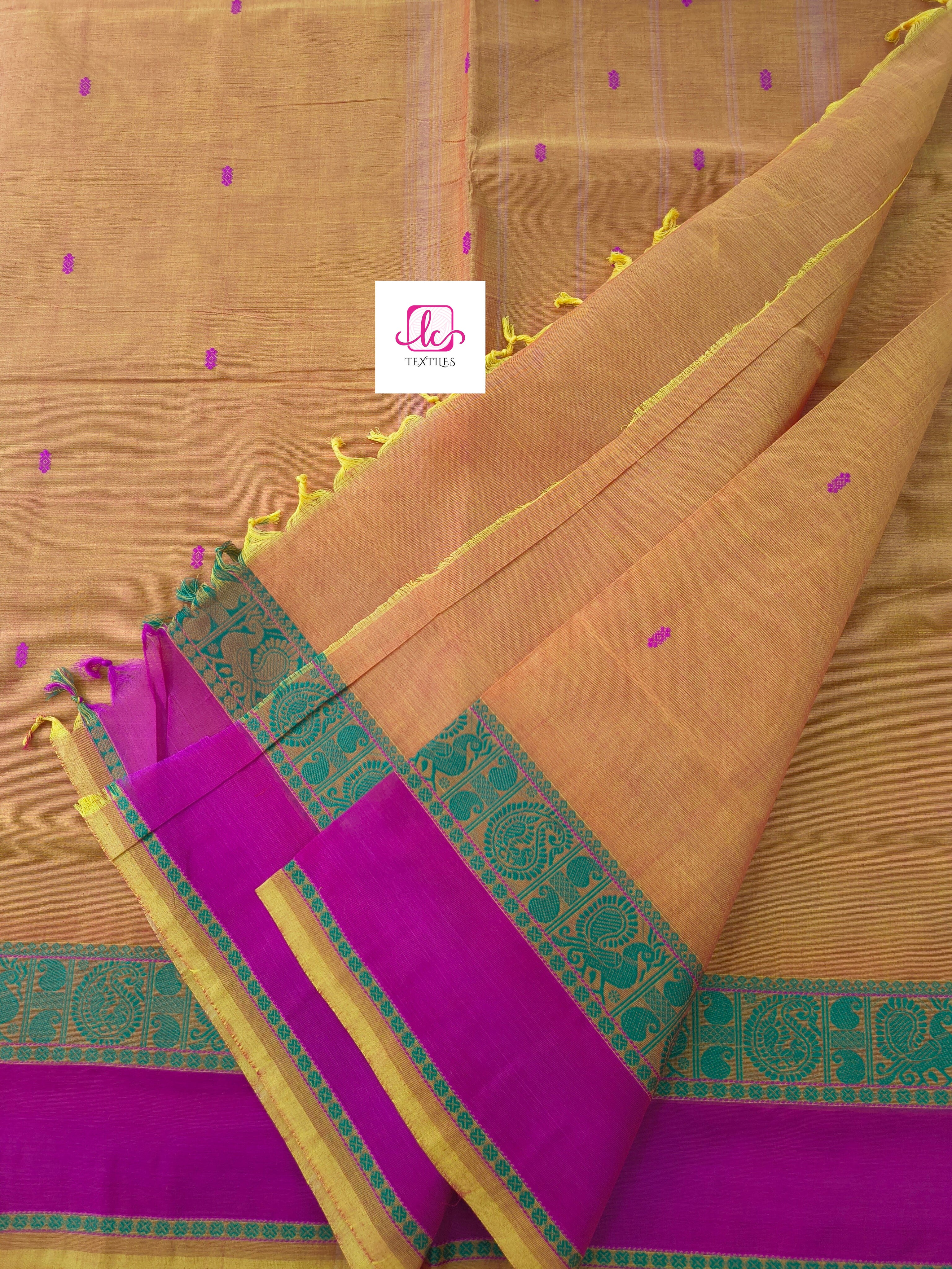 Chettinad Cotton -Office Wear -Lemon yellow mixed pink dual tone- CCOW61