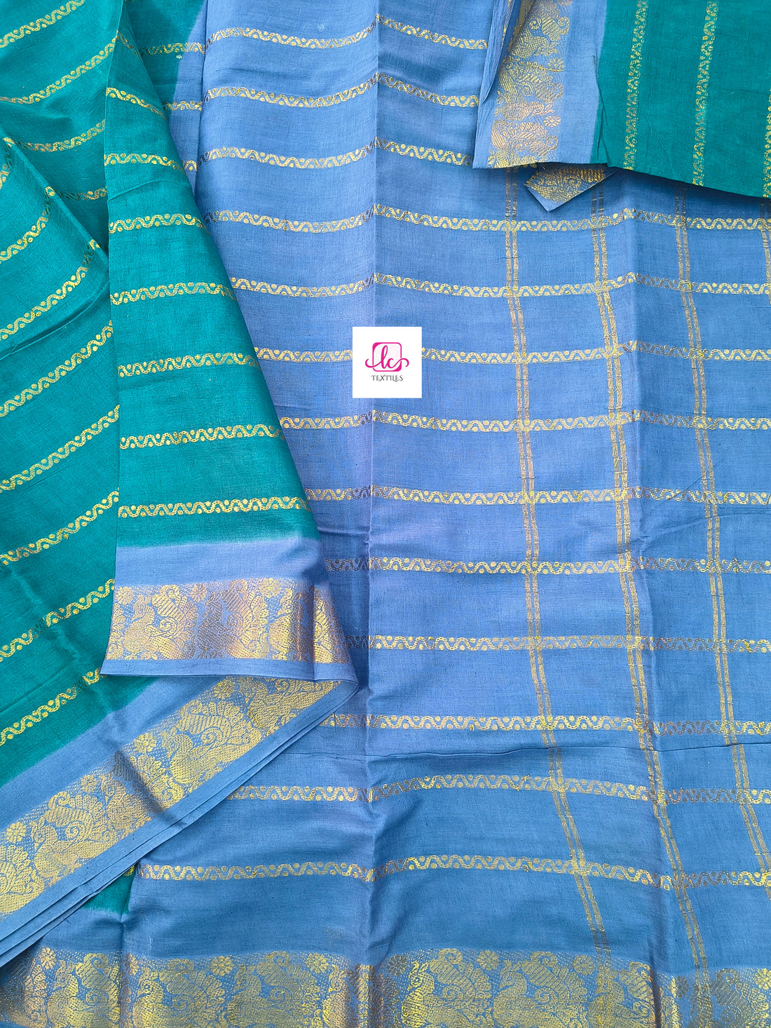 Madurai Sungudi Cotton - Veldhari- Peacock blue- MS72