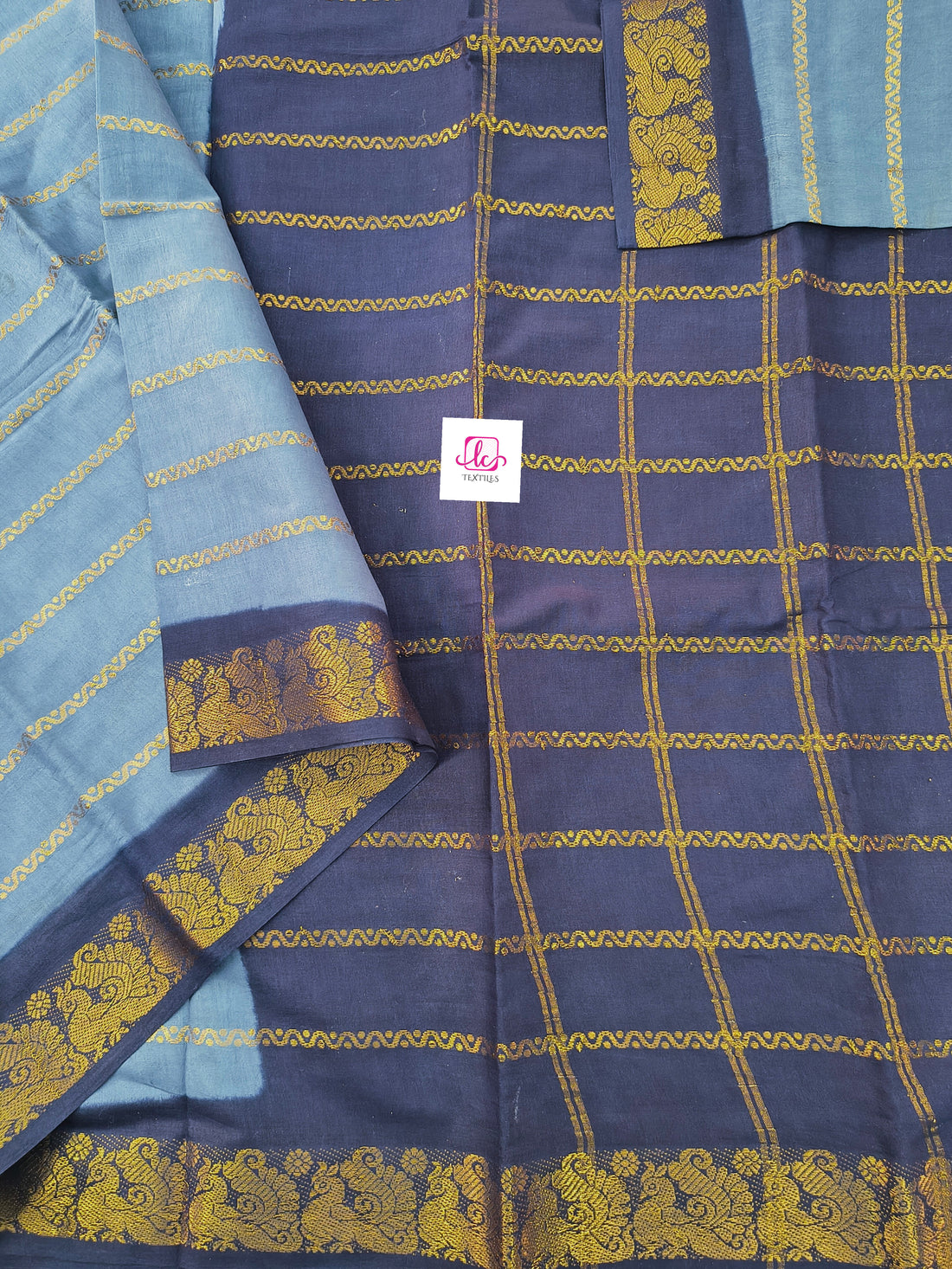 Madurai Sungudi Cotton - Veldhari- Bluish grey- MS74