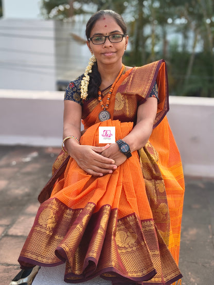 Kandangi Korvai Checks -Deep orange- KKC101