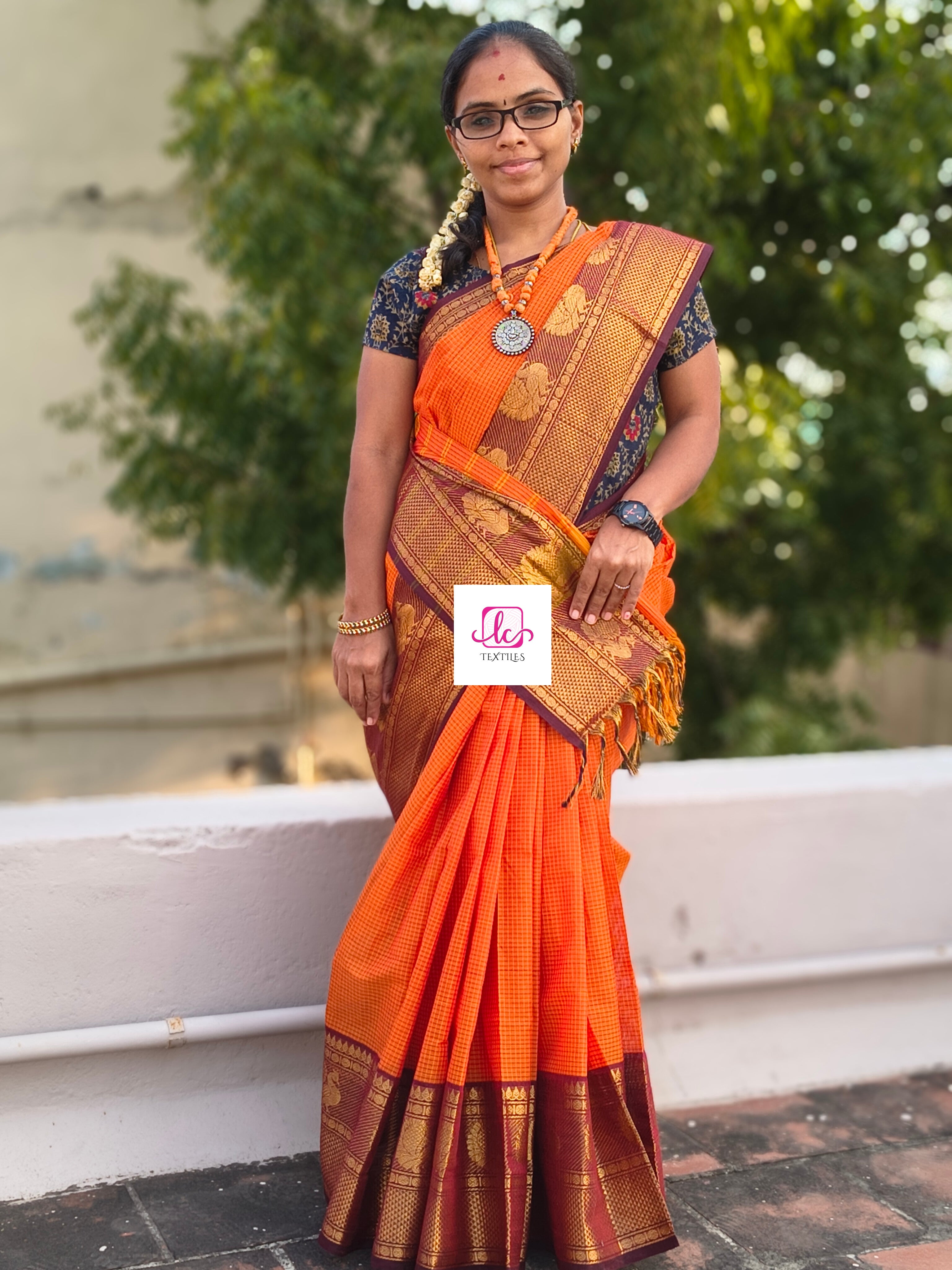 Kandangi Korvai Checks -Deep orange- KKC101