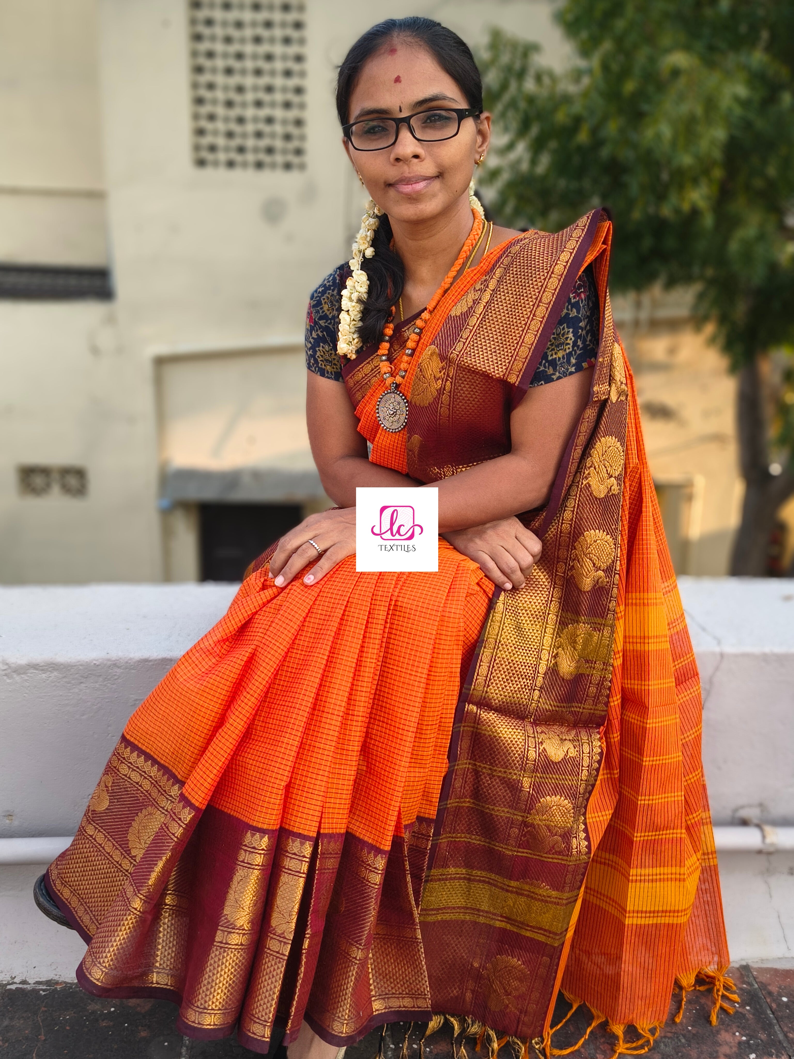 Kandangi Korvai Checks -Deep orange- KKC101