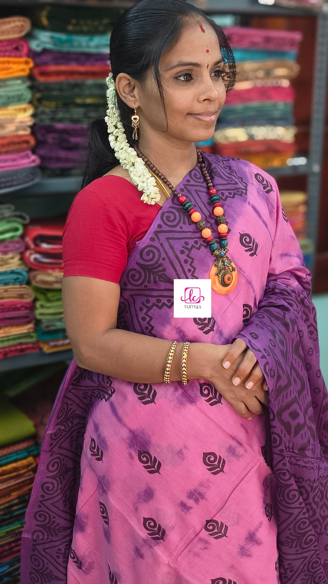 Madurai Sungudi Cotton - Soft cotton-Orchid pink- MS78