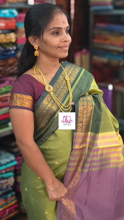 Banana pith silk saree -Olive green -BPS11