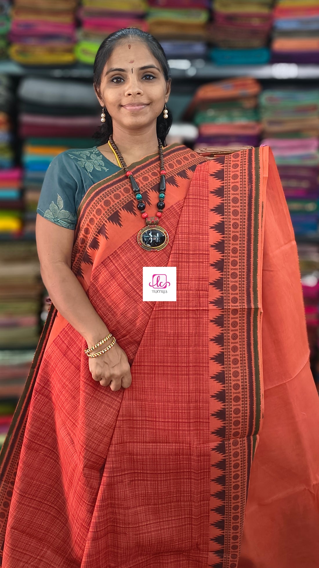 Madurai Sungudi Cotton -Terracotta Orange- MS80