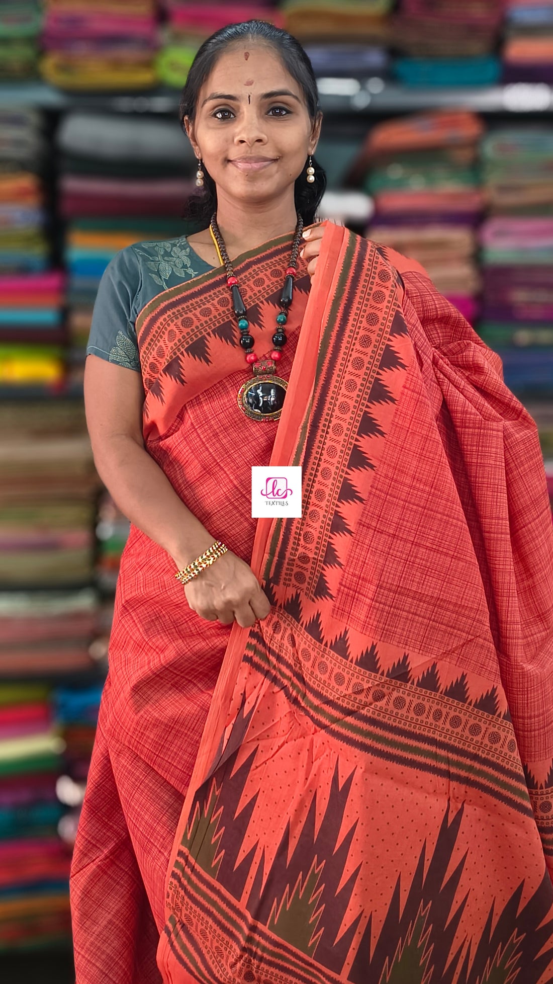 Madurai Sungudi Cotton -Terracotta Orange- MS80