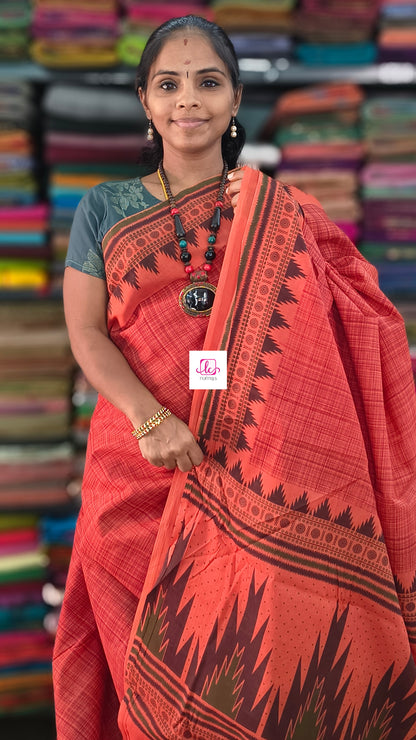 Madurai Sungudi Cotton -Terracotta Orange- MS80