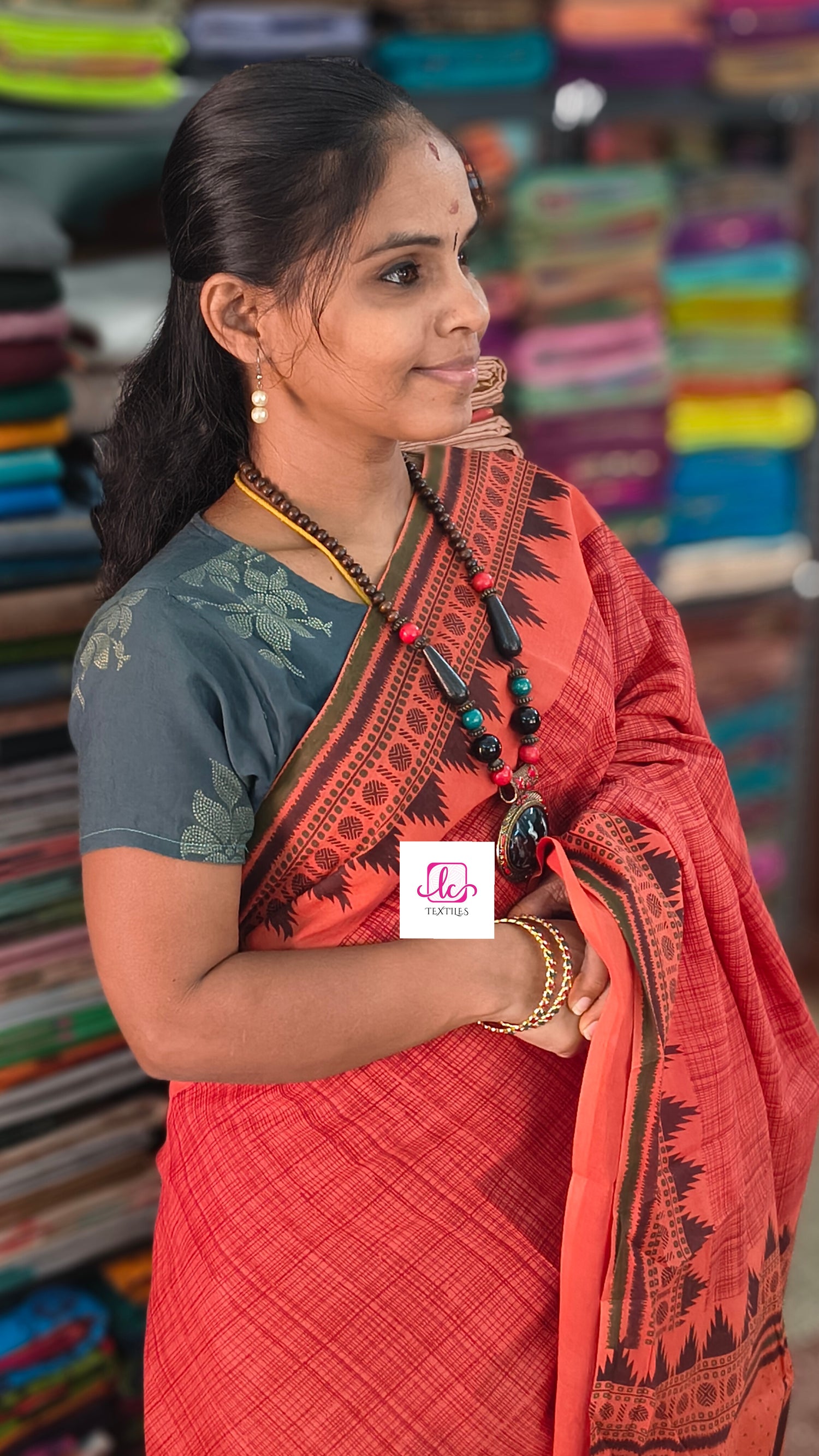 Madurai Sungudi Cotton -Terracotta Orange- MS80