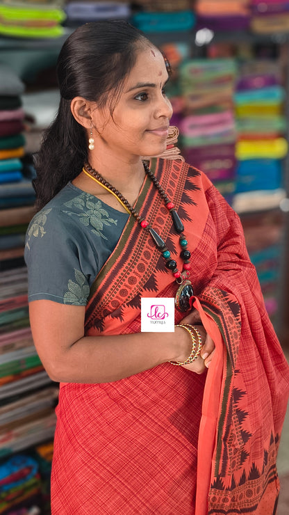 Madurai Sungudi Cotton -Terracotta Orange- MS80