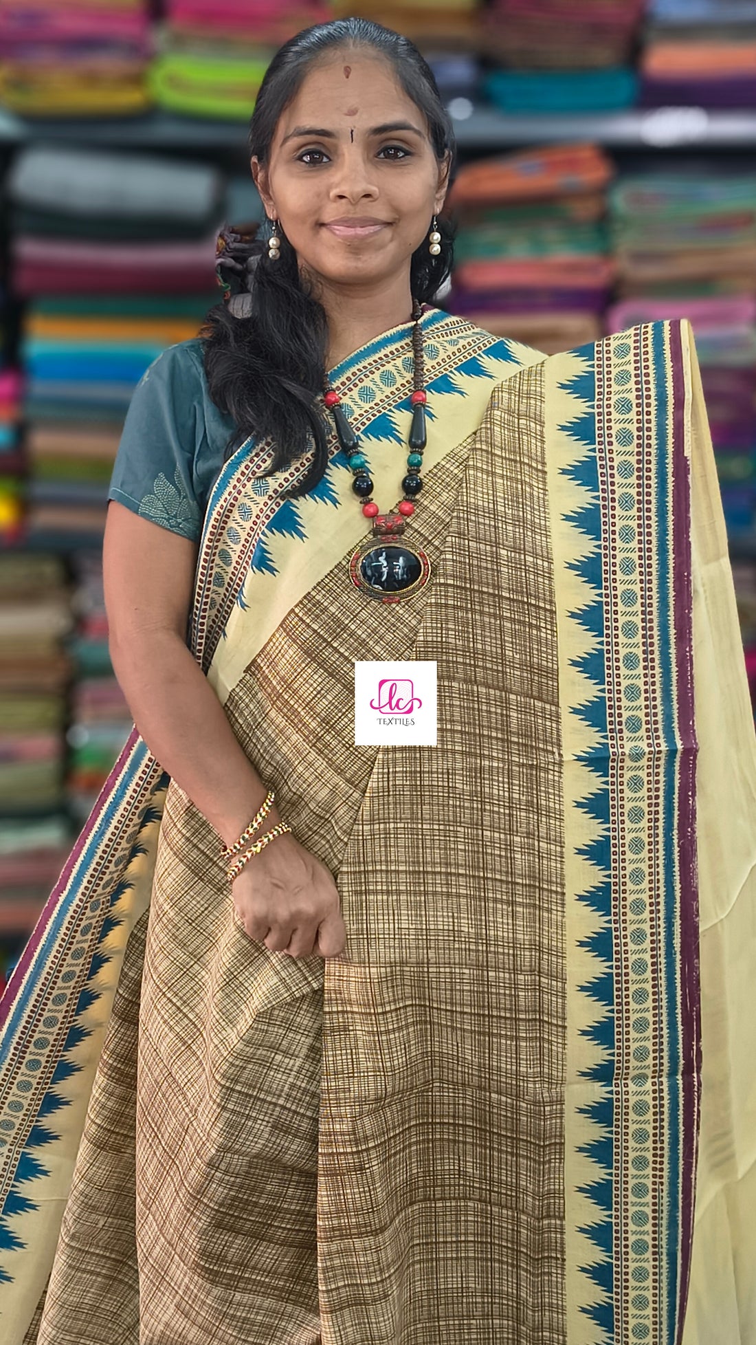 Madurai Sungudi Cotton -Butter cream- MS82