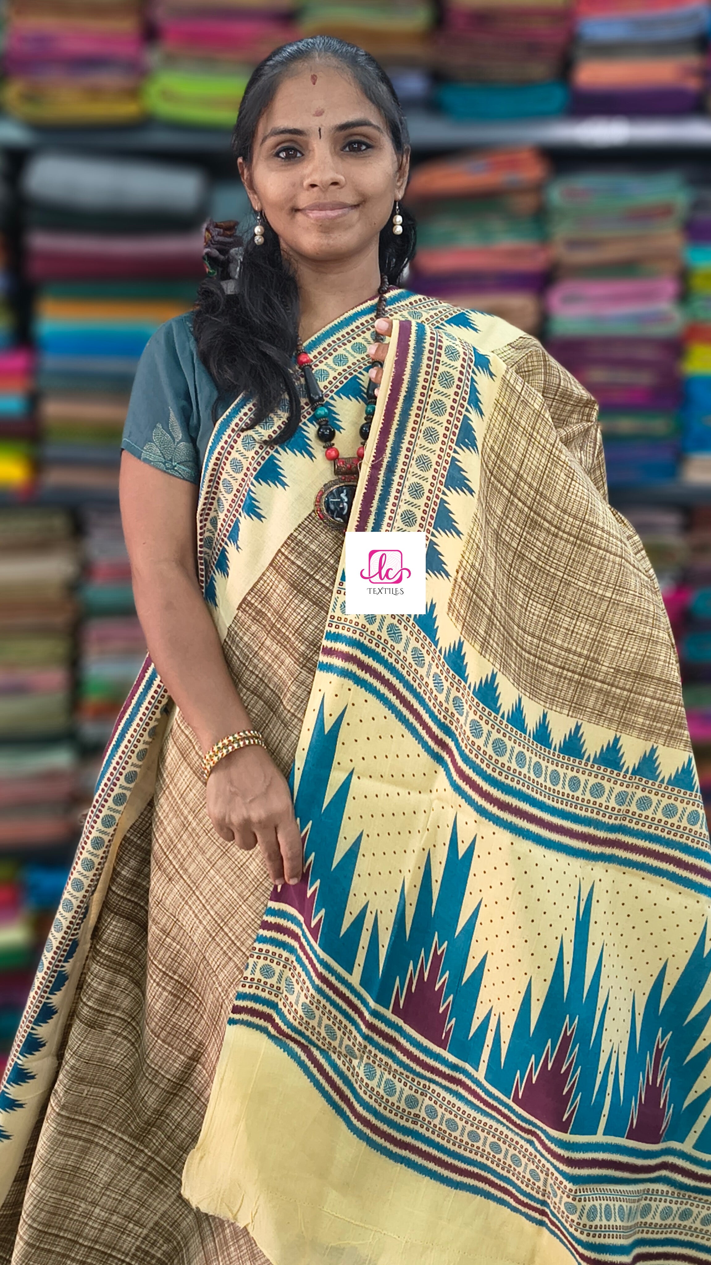 Madurai Sungudi Cotton -Butter cream- MS82