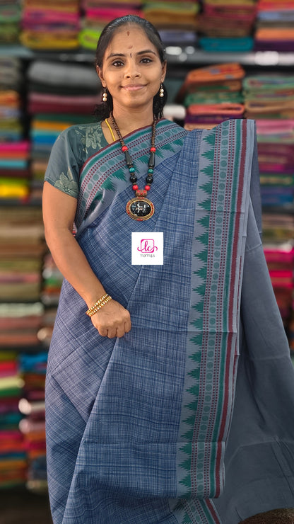 Madurai Sungudi Cotton -Dusty Steel Blue- MS83