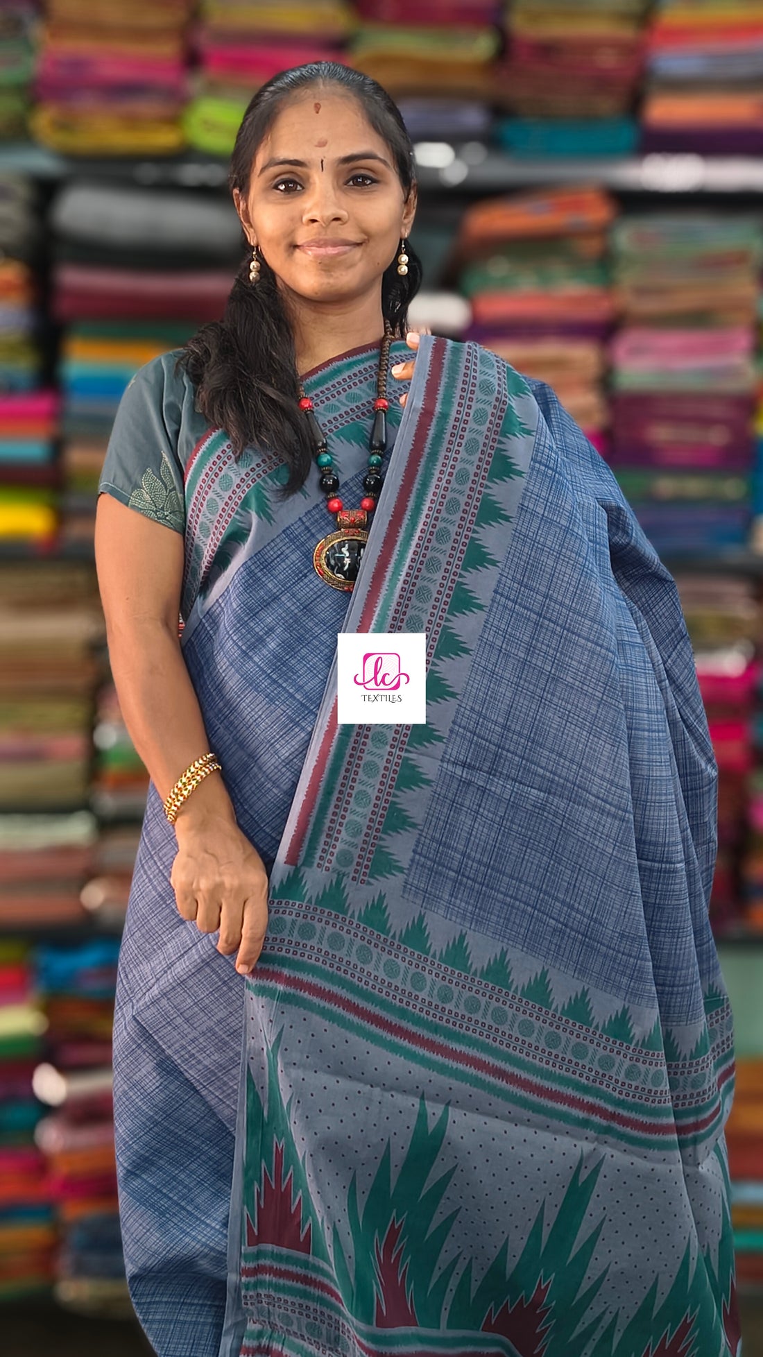 Madurai Sungudi Cotton -Dusty Steel Blue- MS83