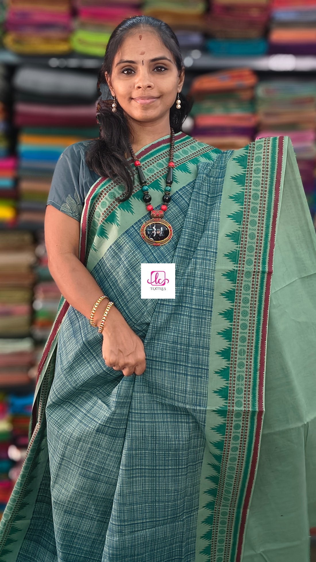 Madurai Sungudi Cotton -Pastel Pista Green -MS84