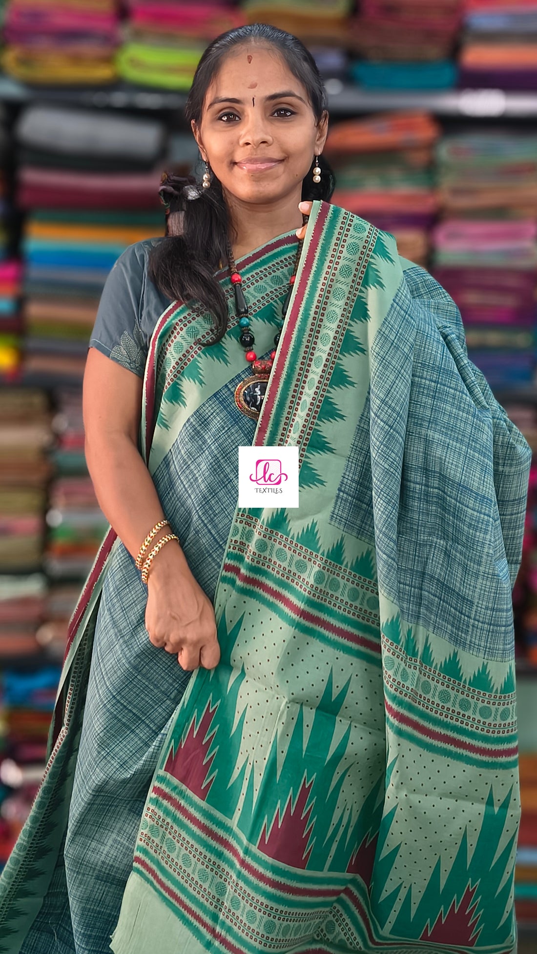 Madurai Sungudi Cotton -Pastel Pista Green -MS84