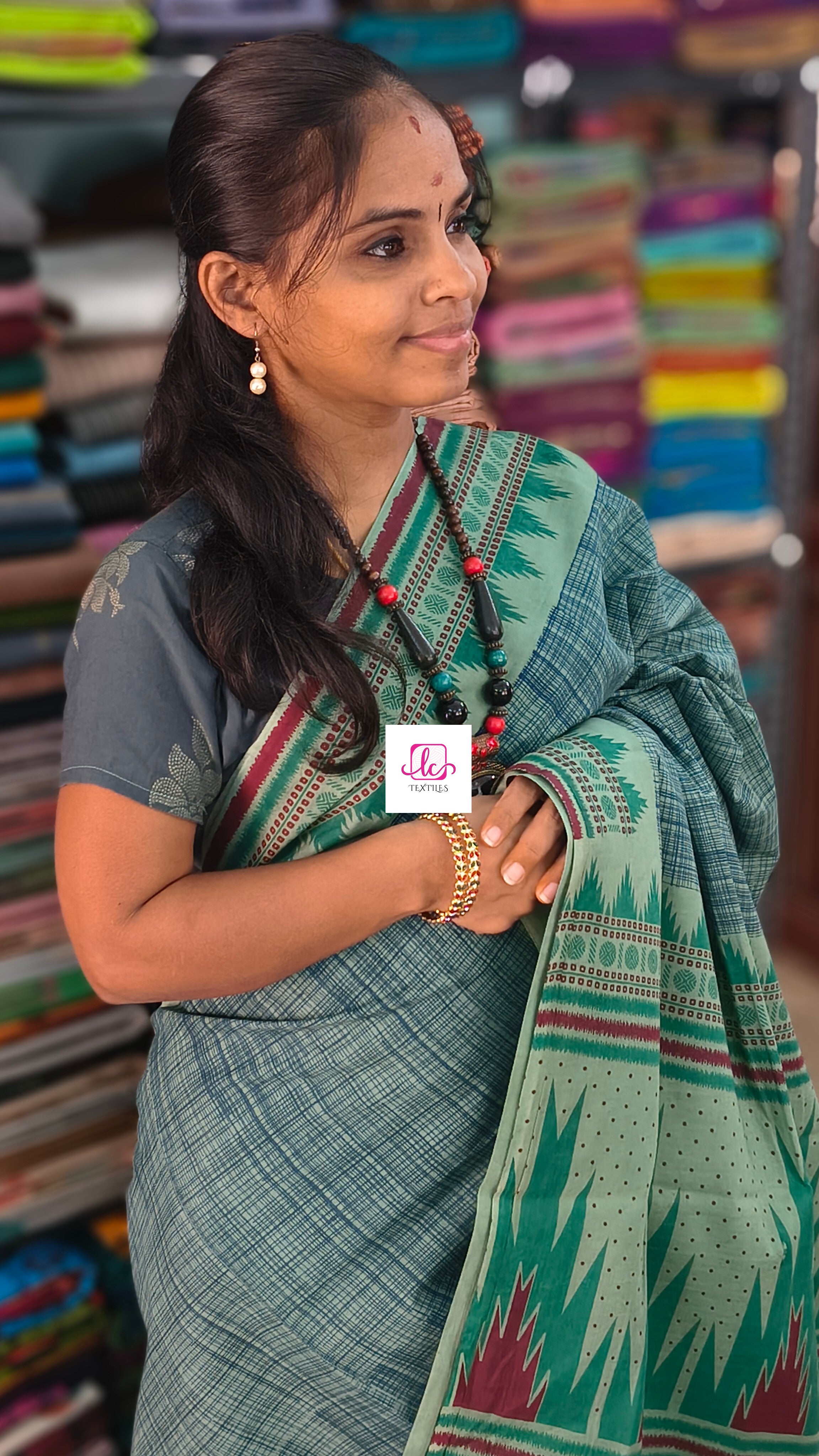 Madurai Sungudi Cotton -Pastel Pista Green -MS84