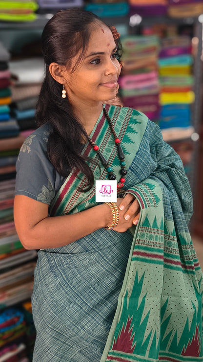 Madurai Sungudi Cotton -Pastel Pista Green -MS84