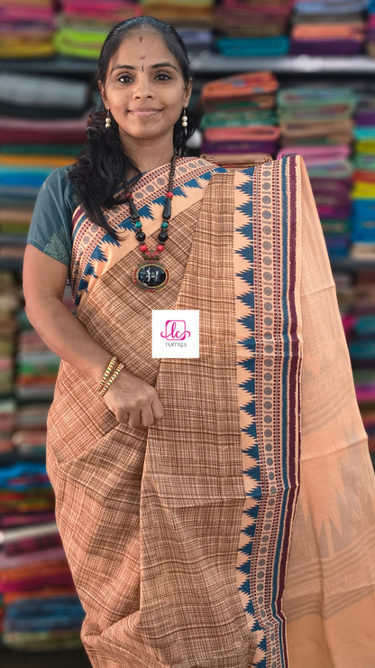 Madurai Sungudi Cotton -Pastal orange-MS86