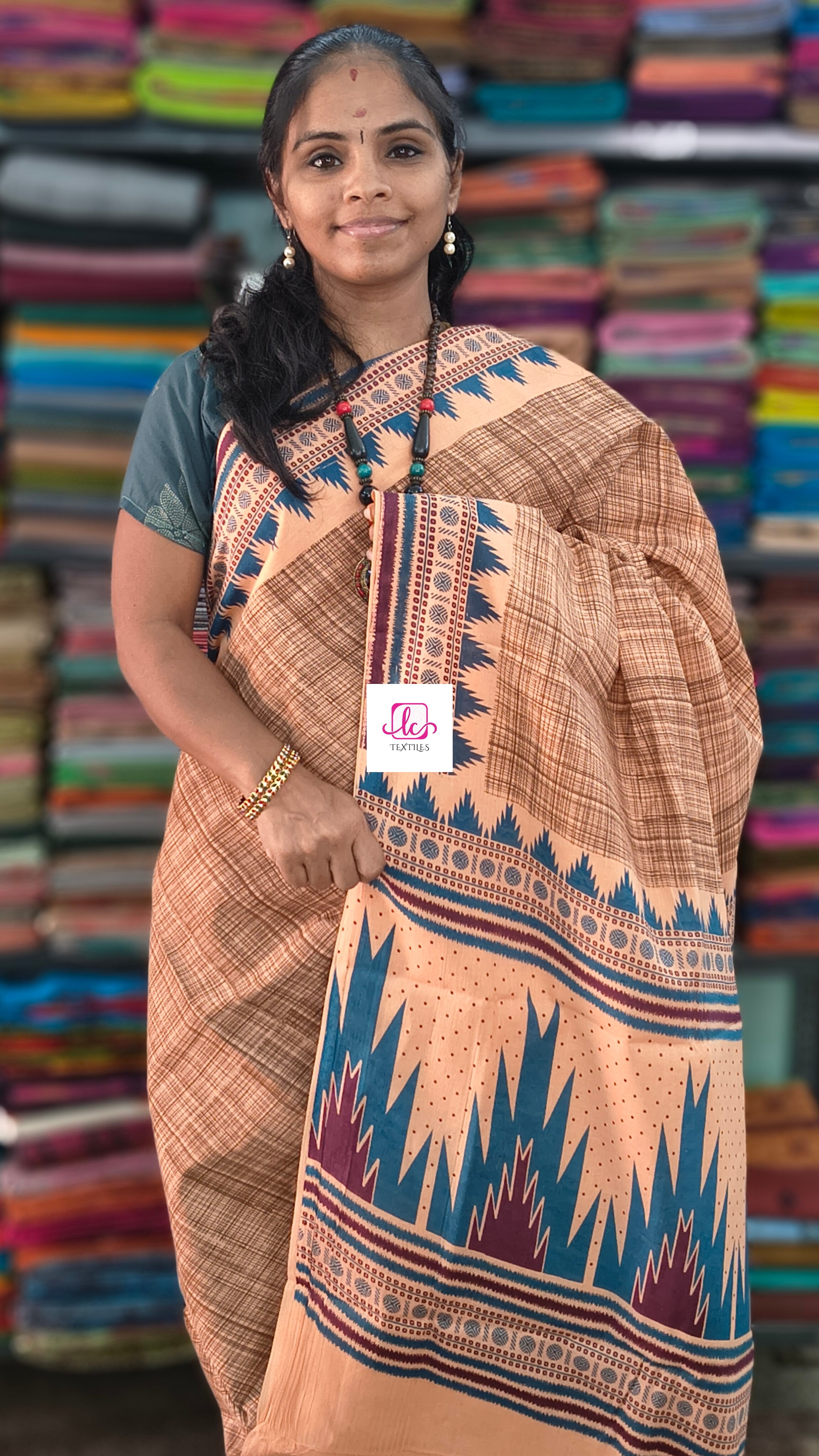 Madurai Sungudi Cotton -Pastal orange-MS86