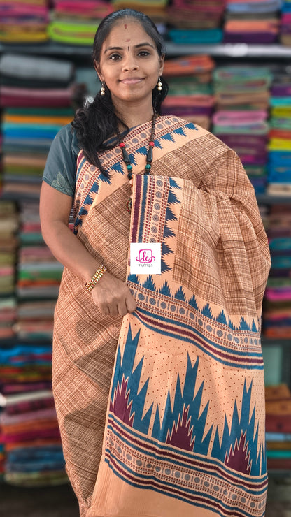 Madurai Sungudi Cotton -Pastal orange-MS86