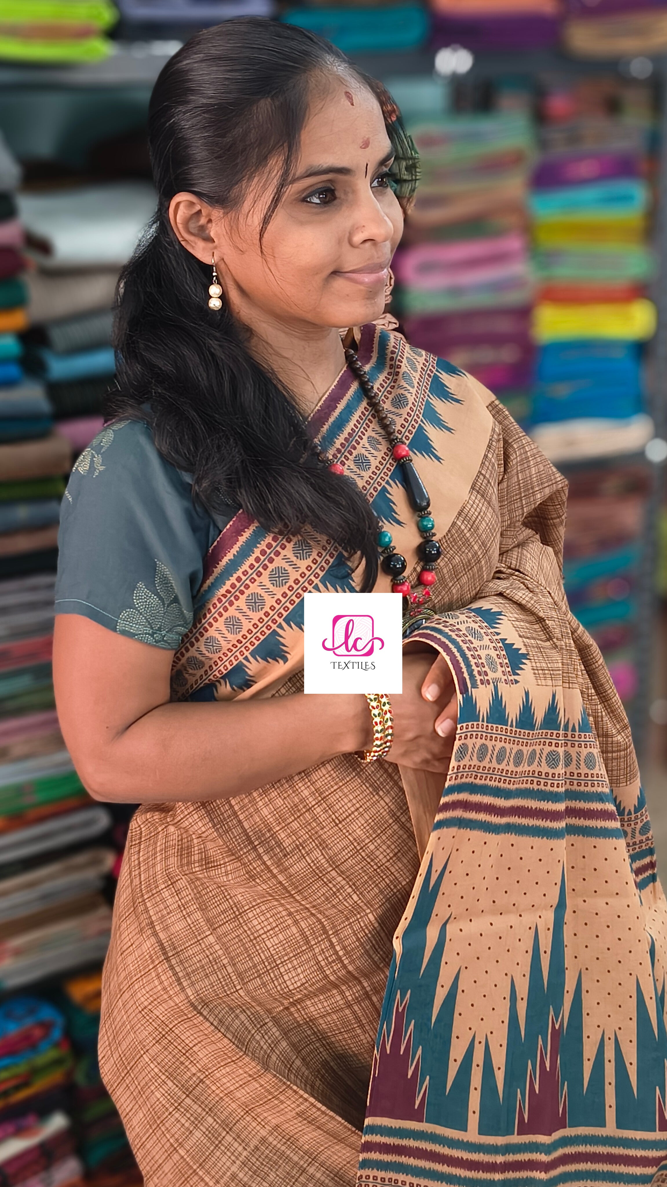 Madurai Sungudi Cotton -Pastal orange-MS86