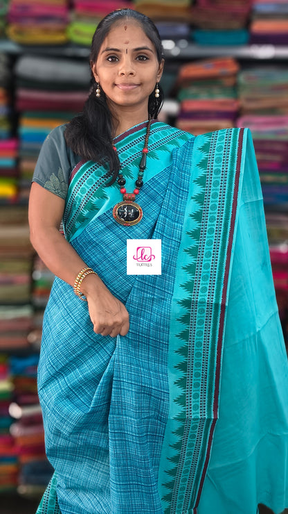 Madurai Sungudi Cotton -Turquoise Blue-MS88