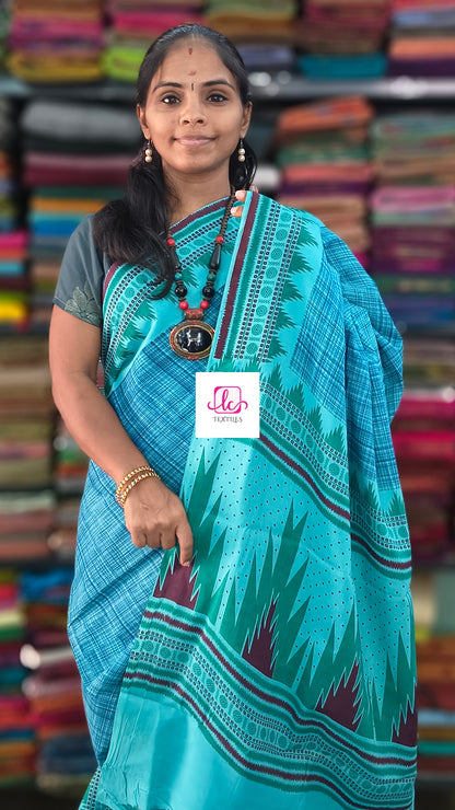 Madurai Sungudi Cotton -Turquoise Blue-MS88