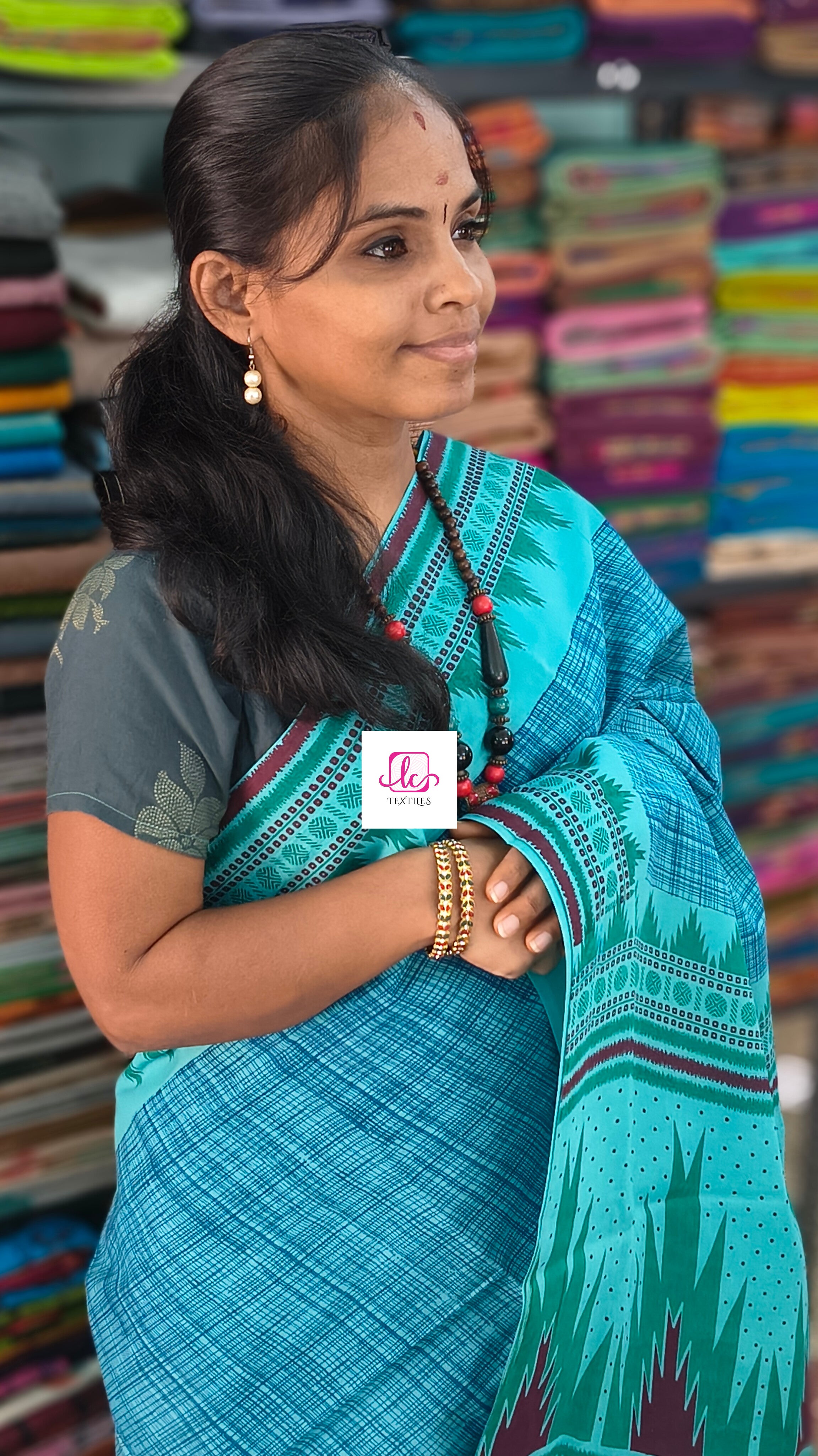 Madurai Sungudi Cotton -Turquoise Blue-MS88