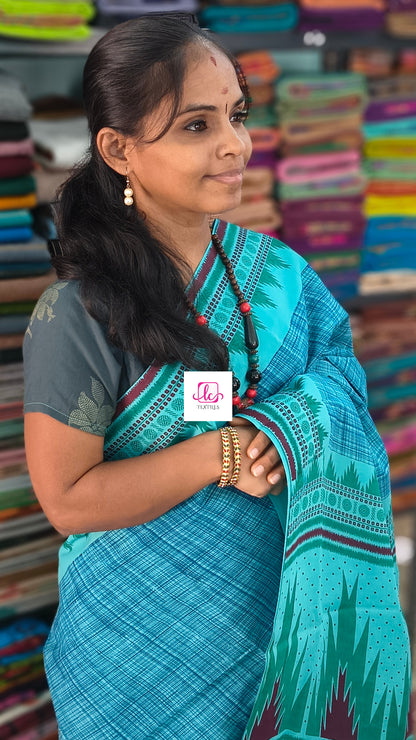 Madurai Sungudi Cotton -Turquoise Blue-MS88