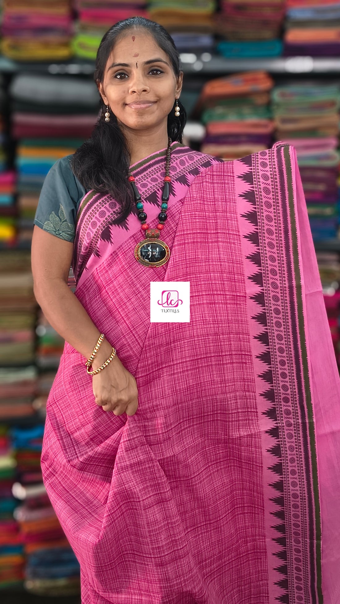 Madurai Sungudi Cotton -pink-MS87