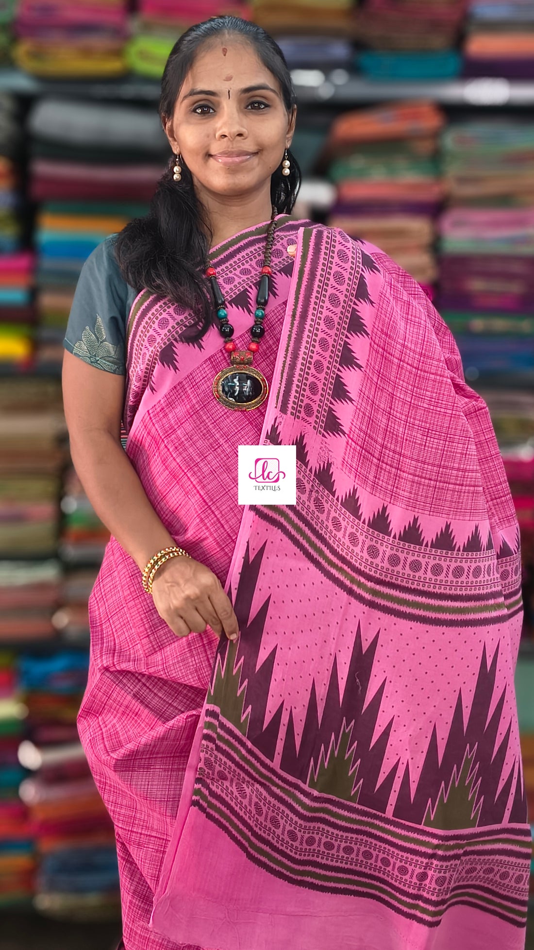 Madurai Sungudi Cotton -pink-MS87