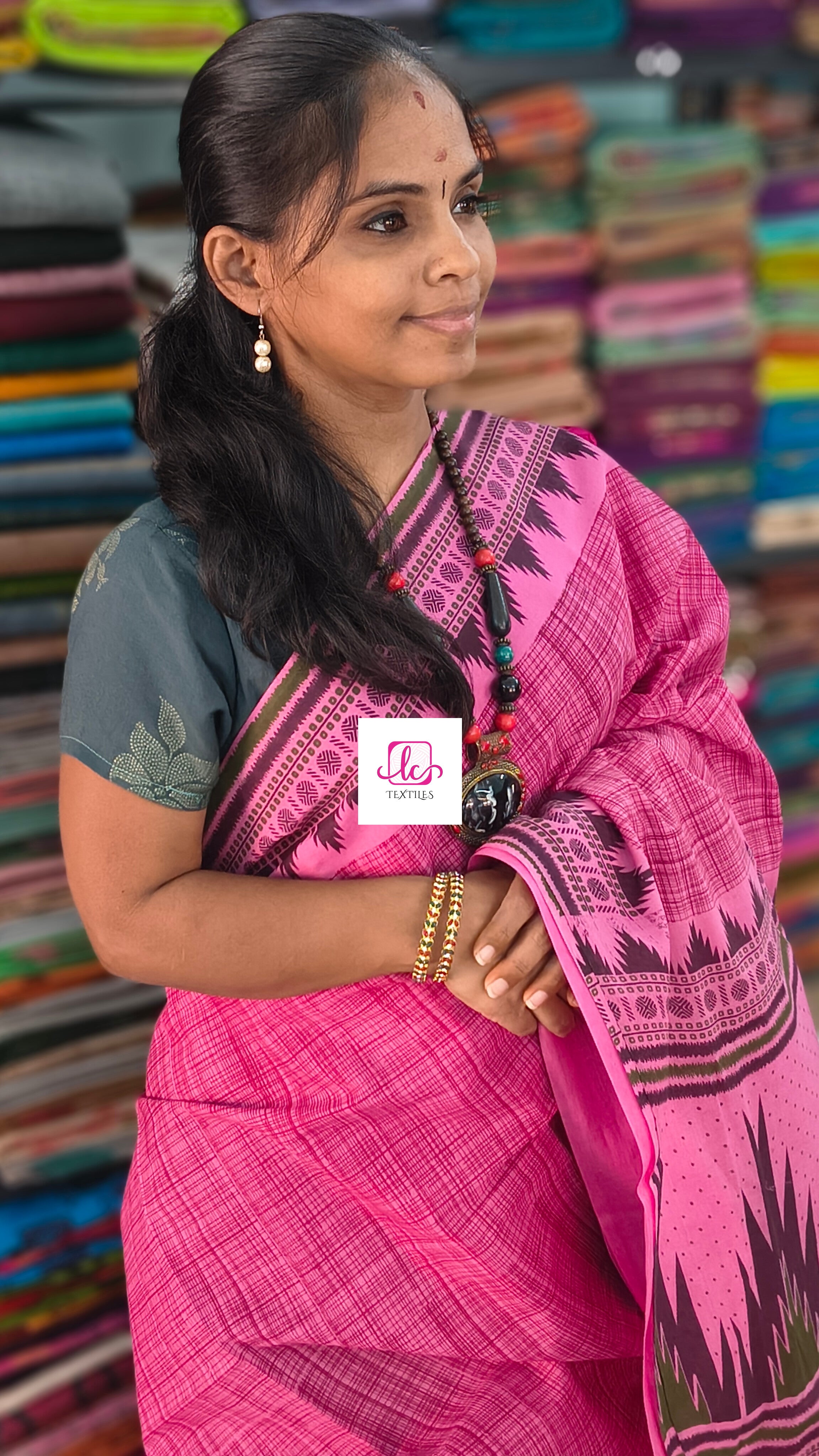 Madurai Sungudi Cotton -pink-MS87