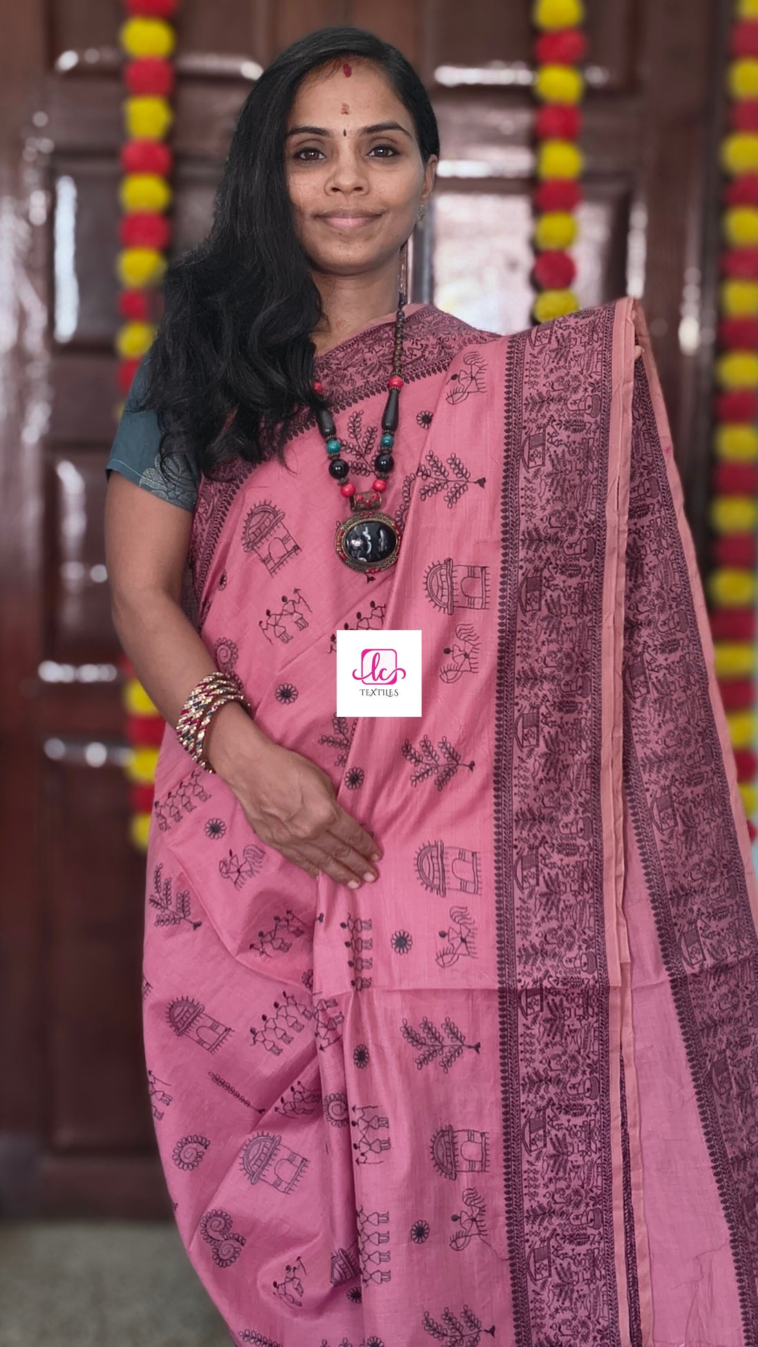 Fancy saree - Madhubani cotton-Dusty Rose-FS12