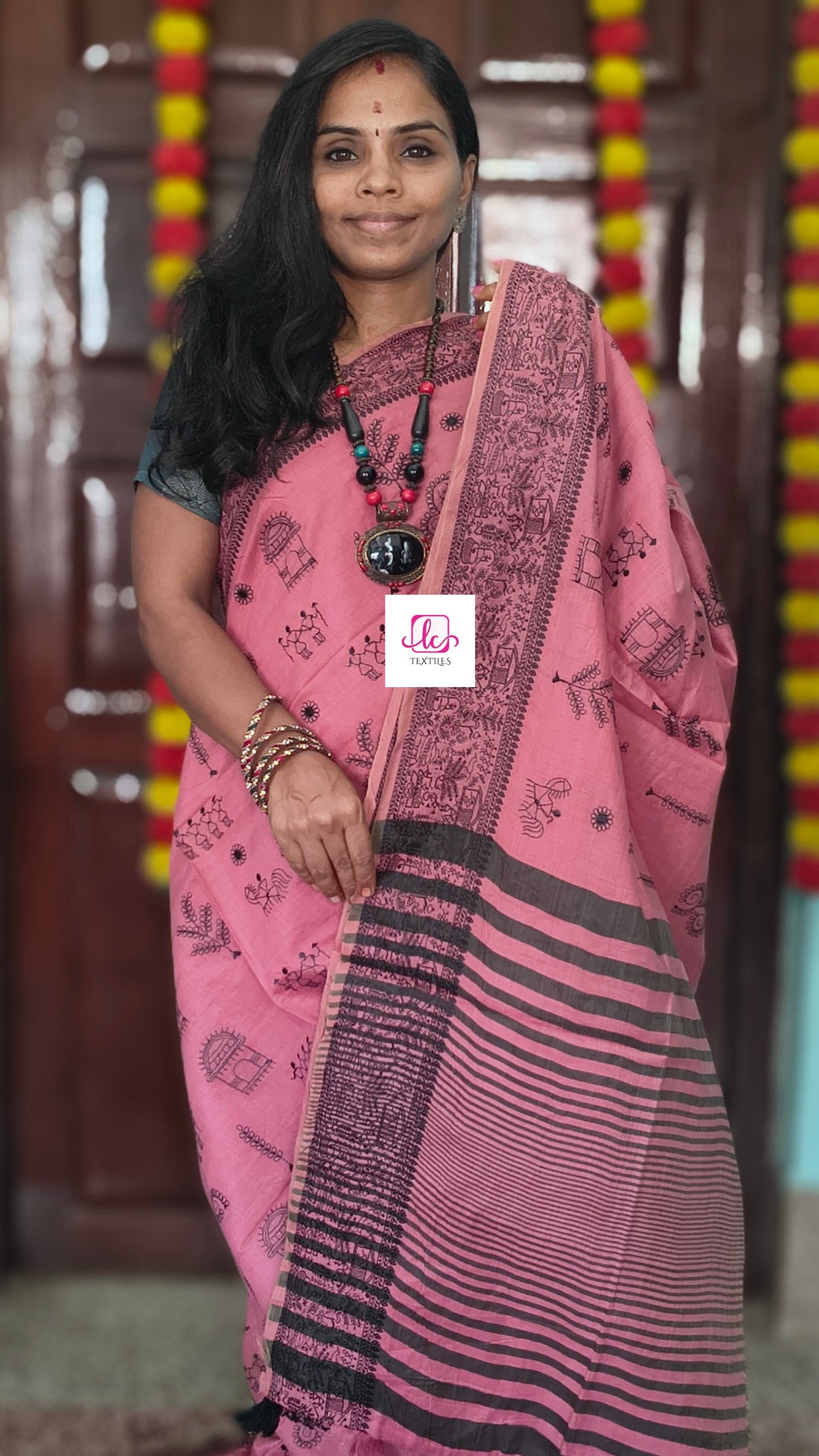 Fancy saree - Madhubani cotton-Dusty Rose-FS12