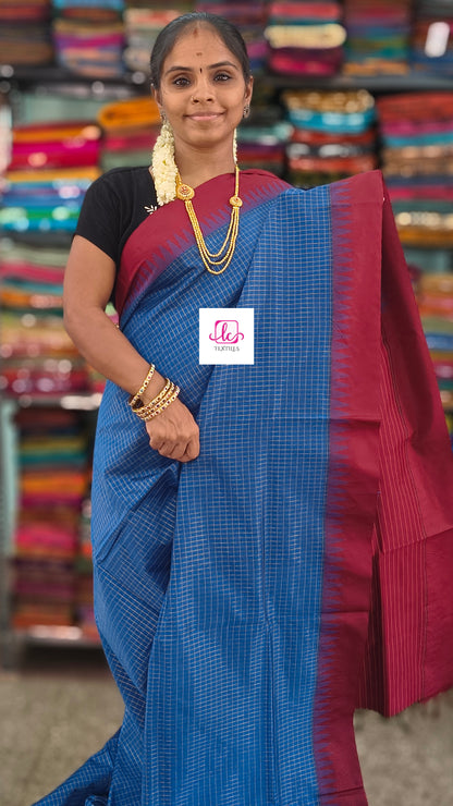 Kalyani cotton- checks-Deep steel blue- KC25