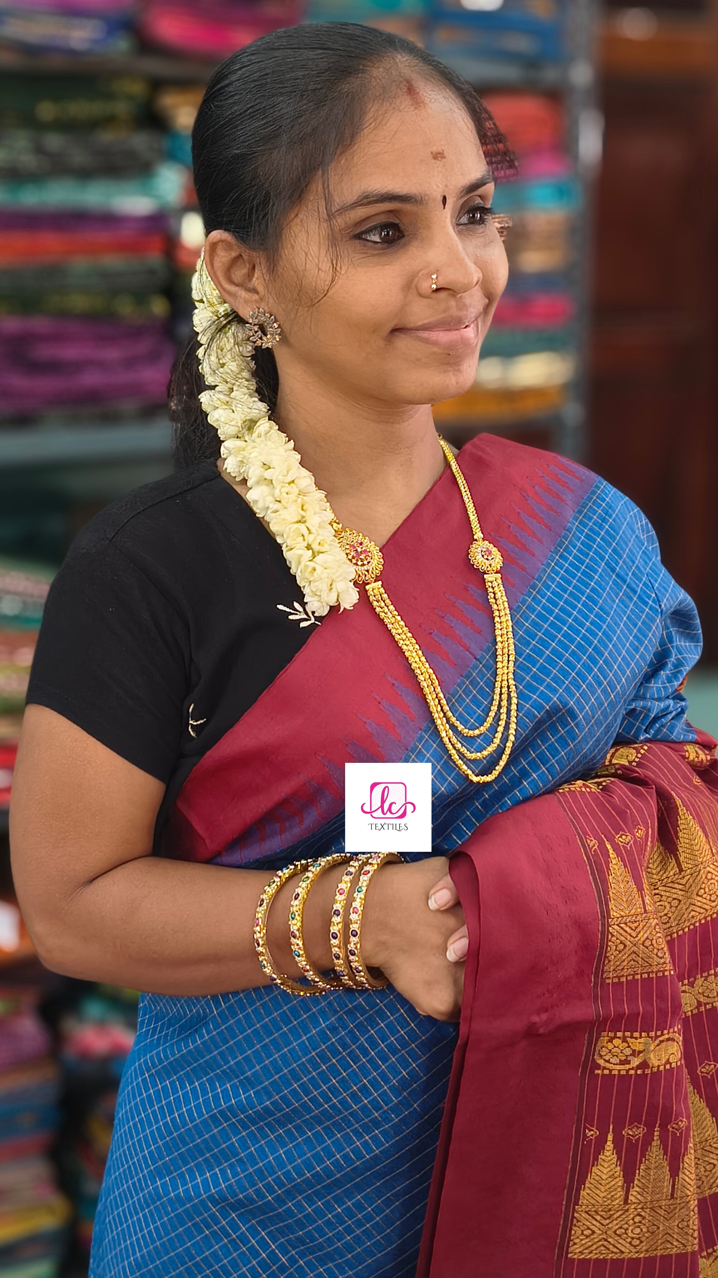 Kalyani cotton- checks-Deep steel blue- KC25