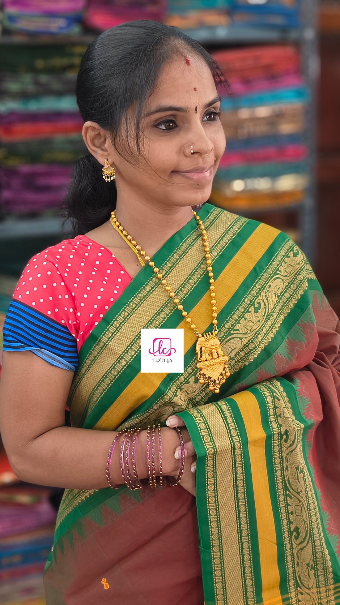 Chettinad Cotton -  Office Wear - Red mixed green dual tone- CCOW88