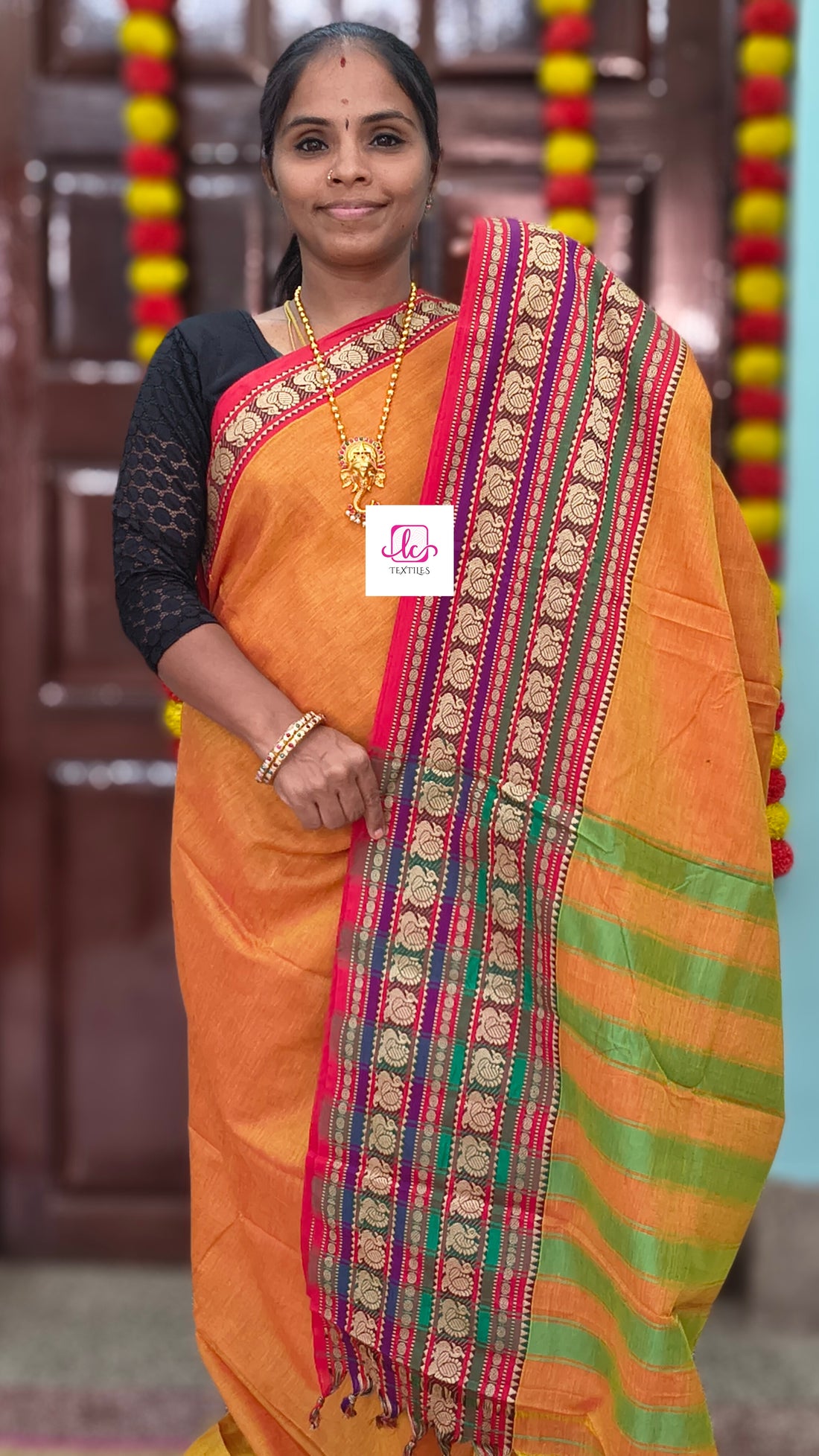 Narayanapet cotton - Plain-Rich mango orange-NPC16
