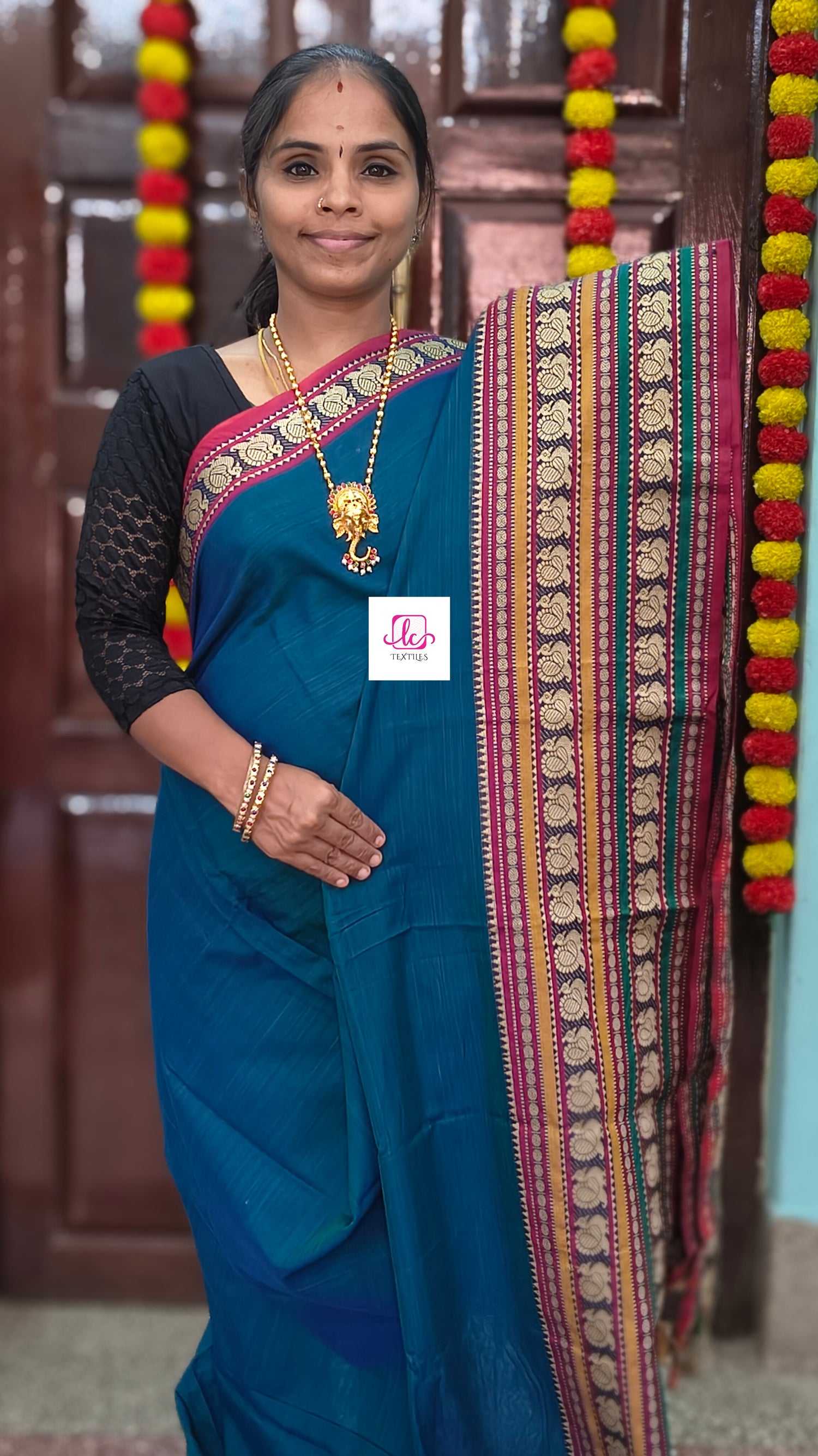 Narayanapet cotton - Plain-Peacock blue-NPC18