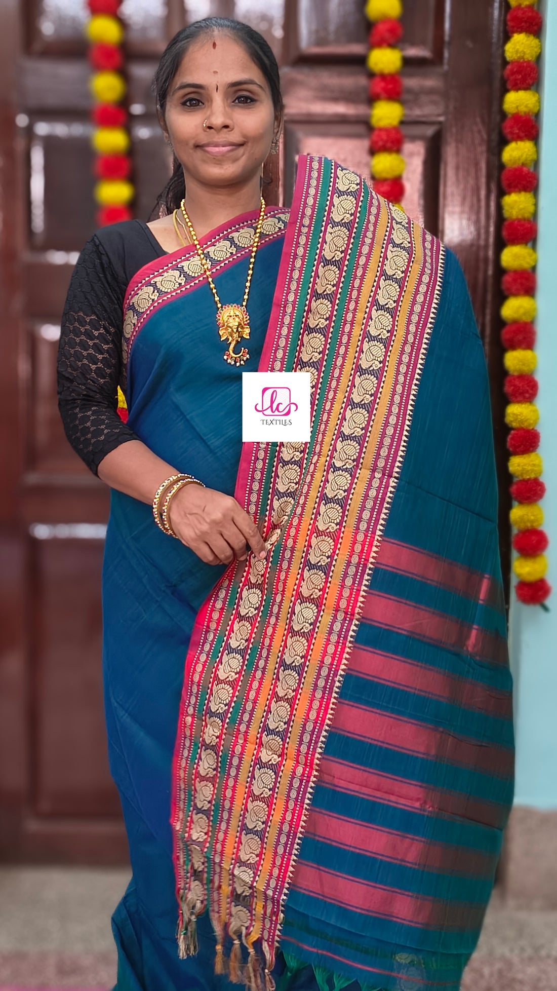 Narayanapet cotton - Plain-Peacock blue-NPC18
