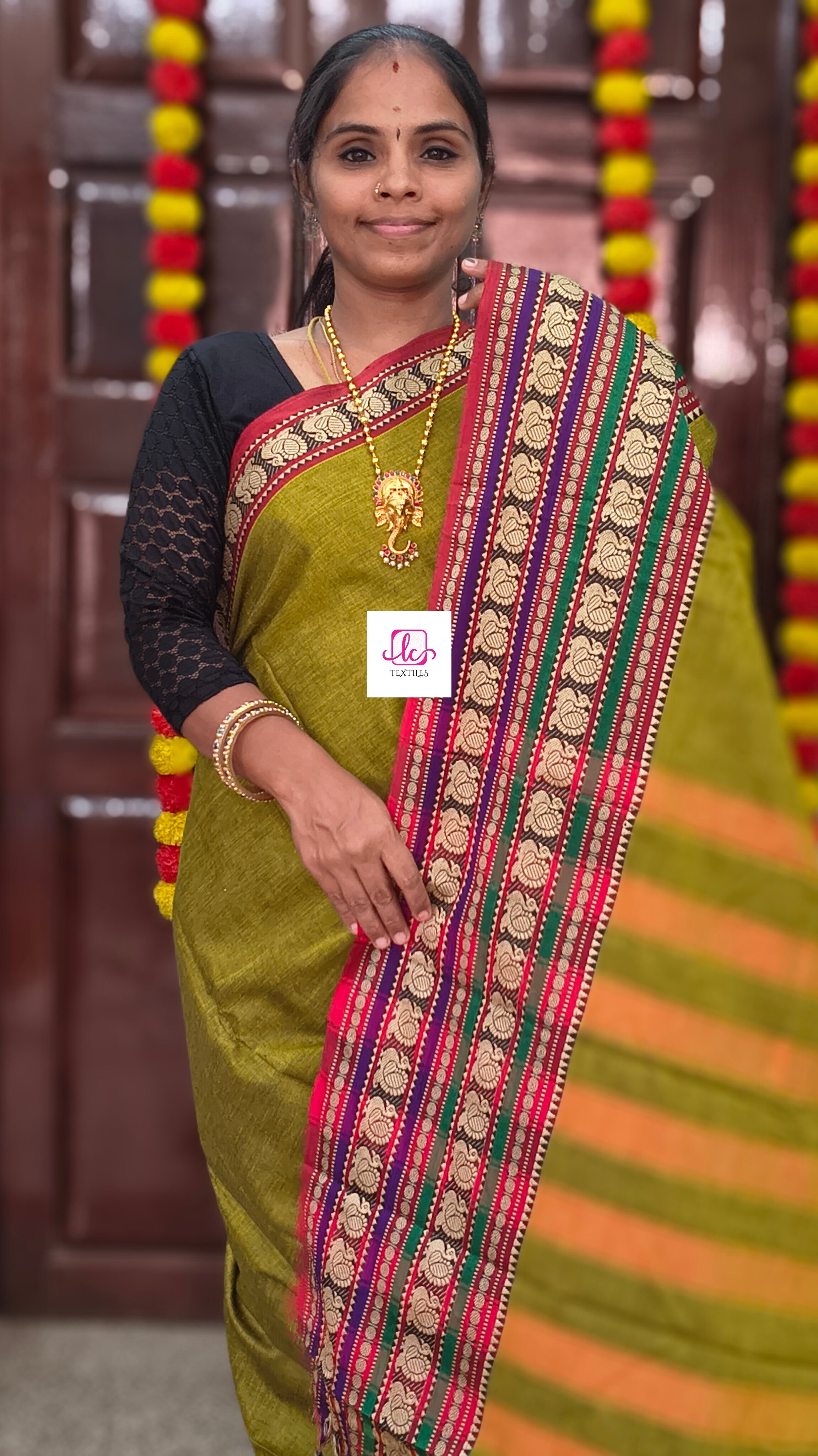 Narayanapet cotton -Mustard olive green-NPC20