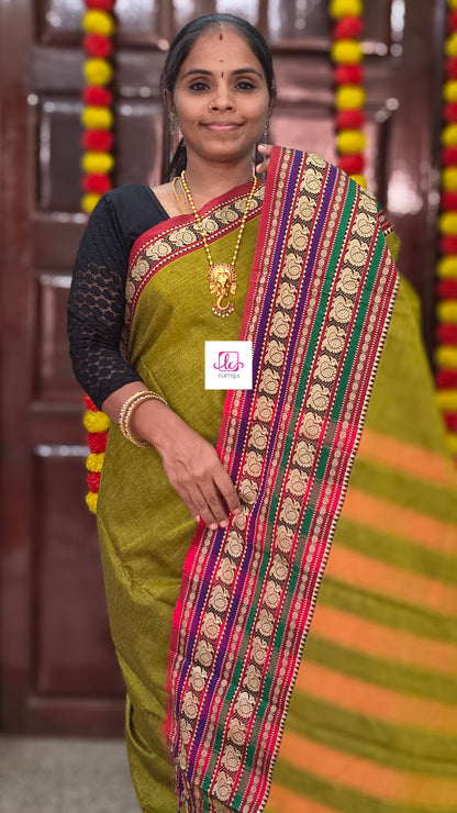 Narayanapet cotton -Mustard olive green-NPC20