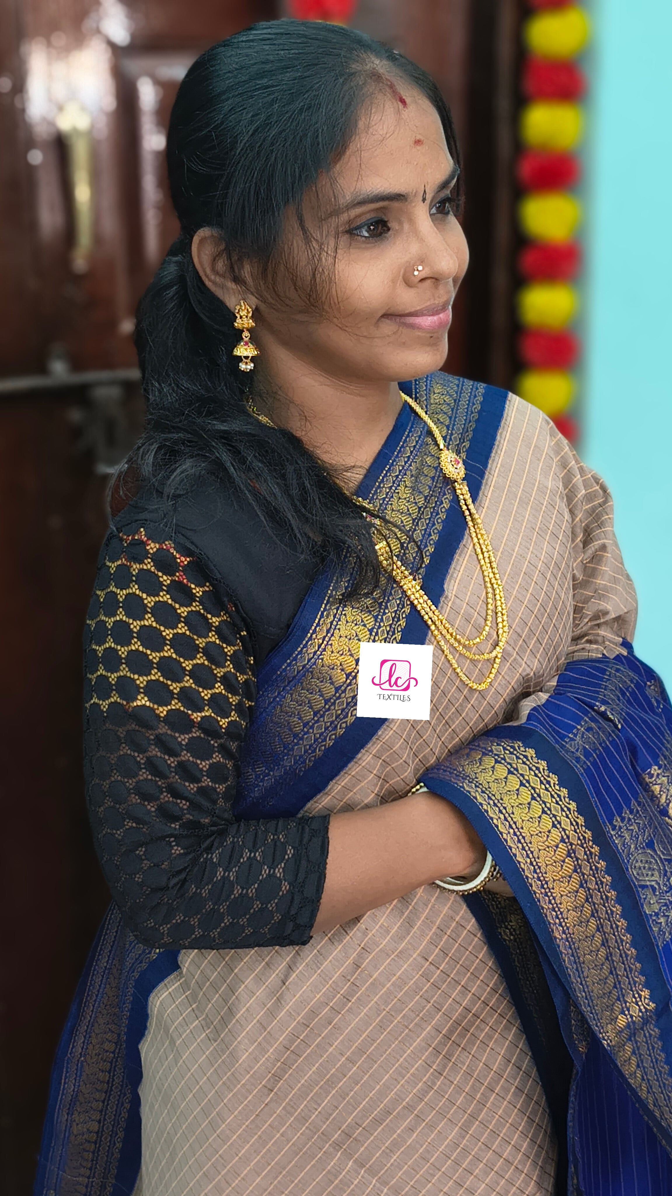 Kalyani cotton- checks-Taupe beige- KC28