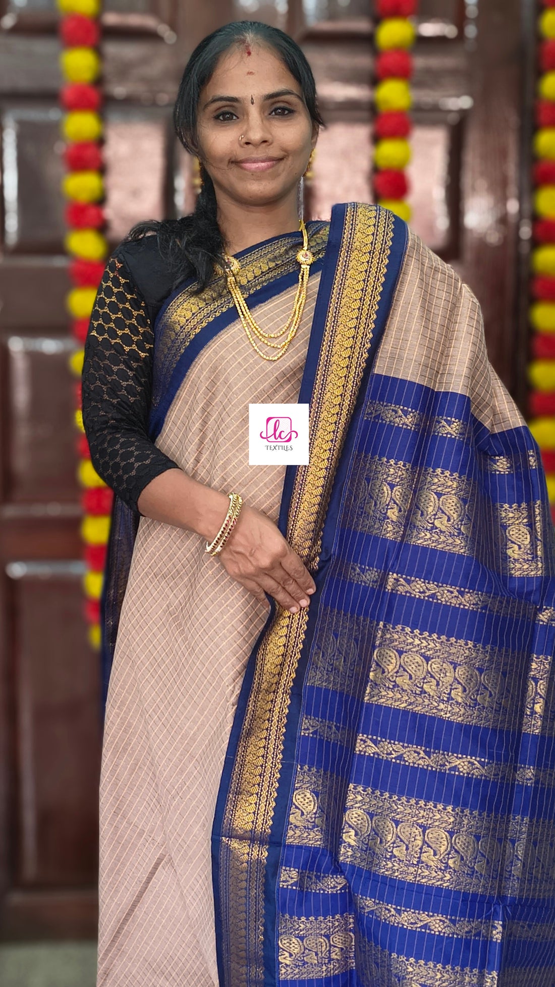 Kalyani cotton- checks-Taupe beige- KC28