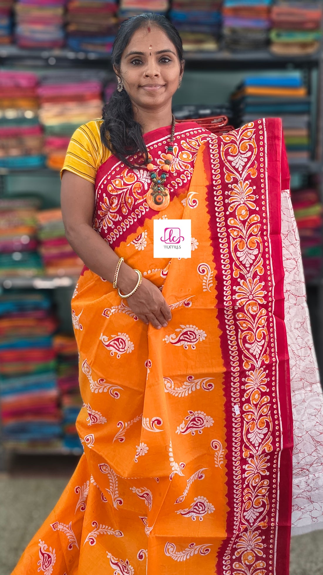 Mul Mul cotton saree -Yellow-muc08