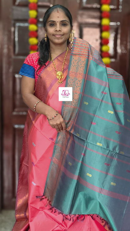 Banana pith silk saree -Dual tone mixed pink -BPS15