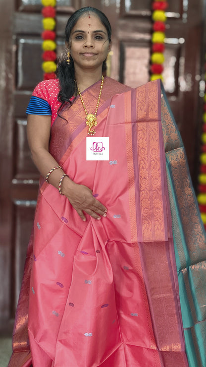 Banana pith silk saree -Dual tone mixed pink -BPS15